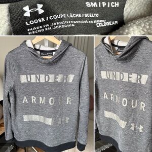 Under Armour Women’s Loose Hoodie Gray/Black Pullover Coldgear Size S